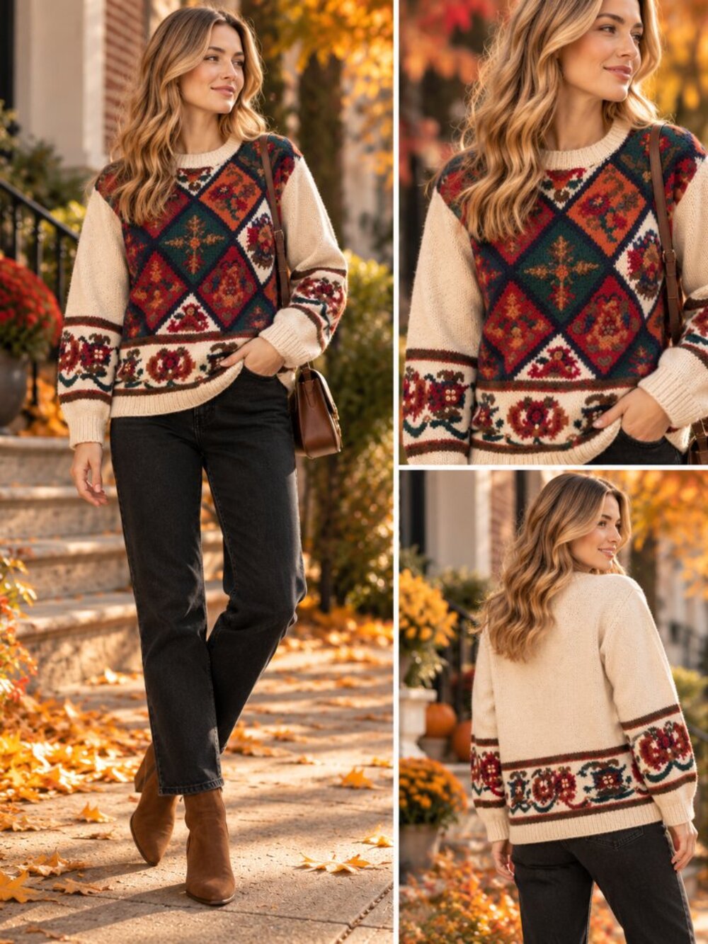 Vintage Handmade Wool Sweater Cream Fair Isle Heritage Knit S/M